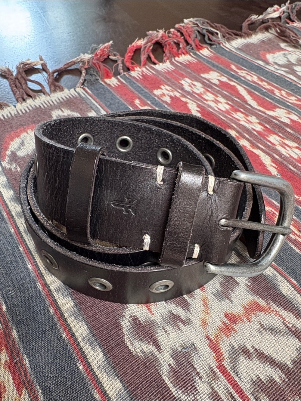 Frye Black Leather Belt with Silver Buckle